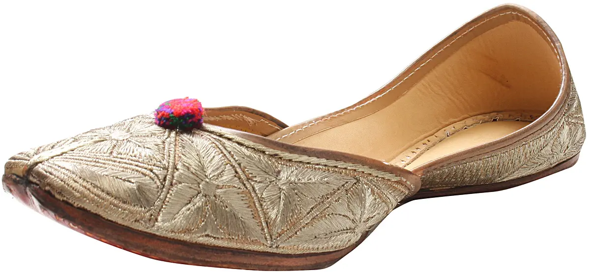 Beige Jooties with Aari Embroidered Leaves, alternate view