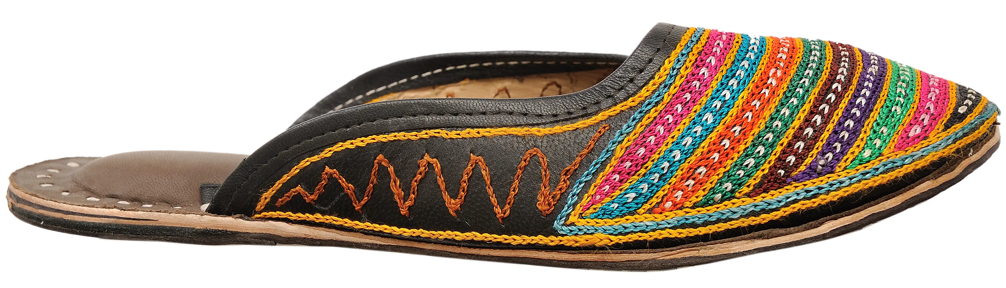 Rainbow Aari-Embroidered Slippers from Punjab, alternate view