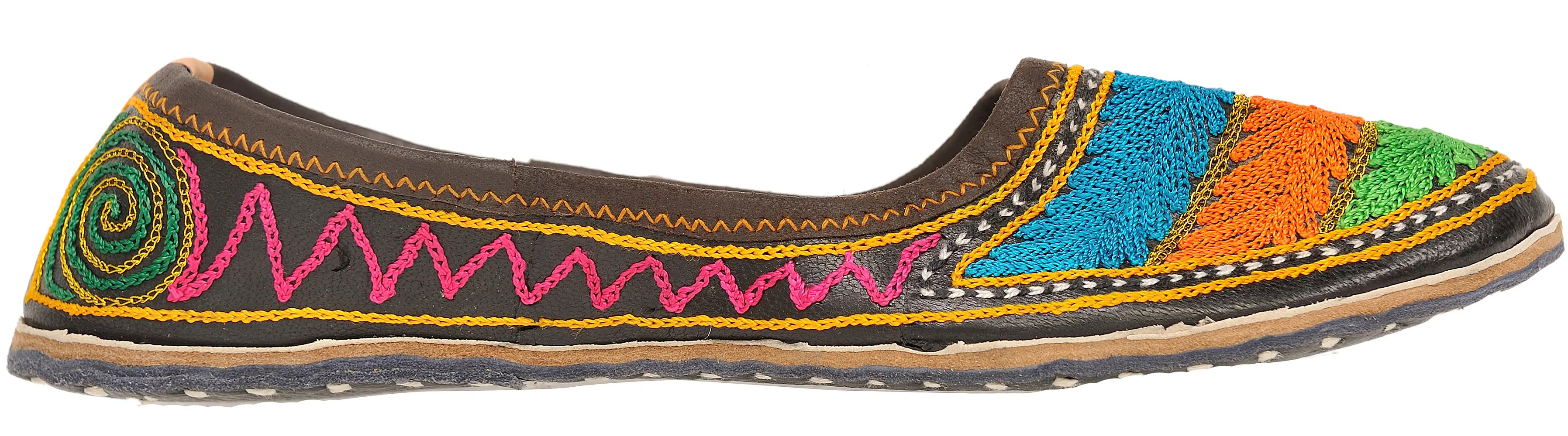 Tri-Color Aari Embroidered Jootis from Punjab, alternate view