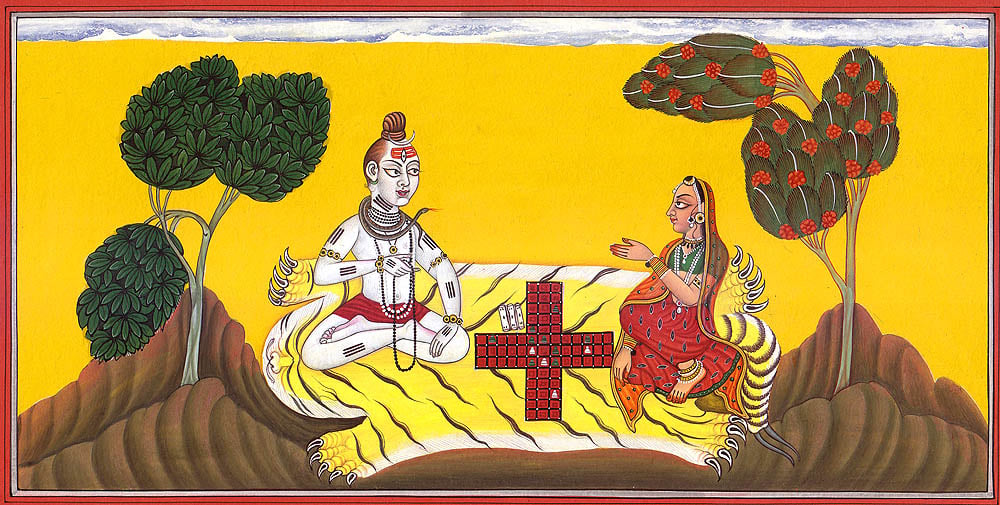 Lord Shiva and Parvati Play Dice (Basholi School) | Exotic India Art