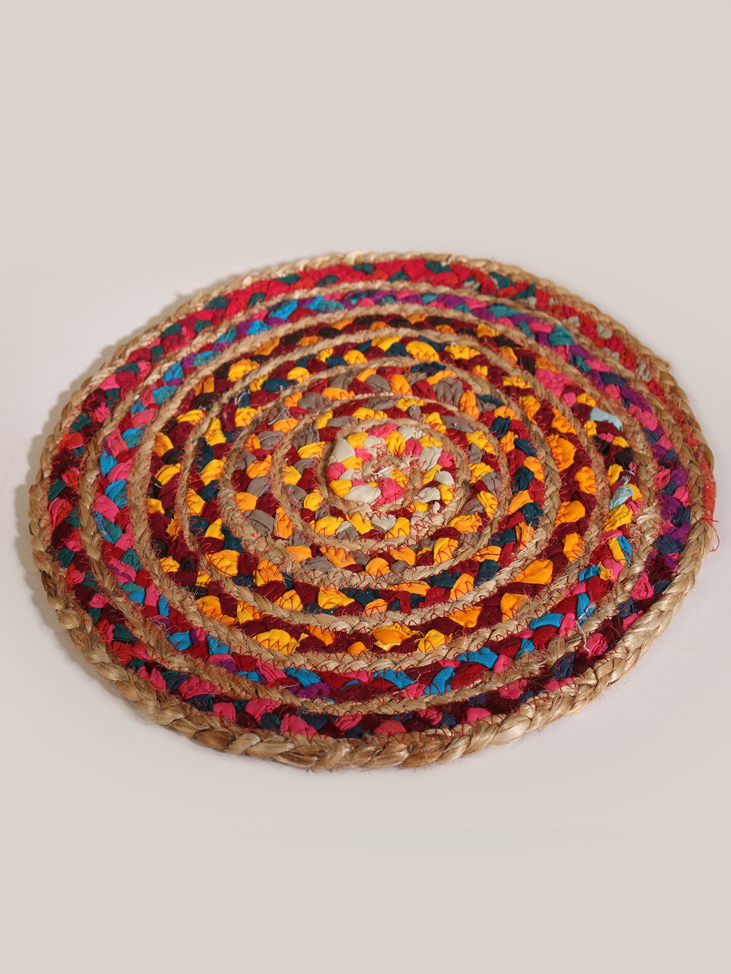 Jute And Cotton Hand Braided Round Table Mat Exotic India Art