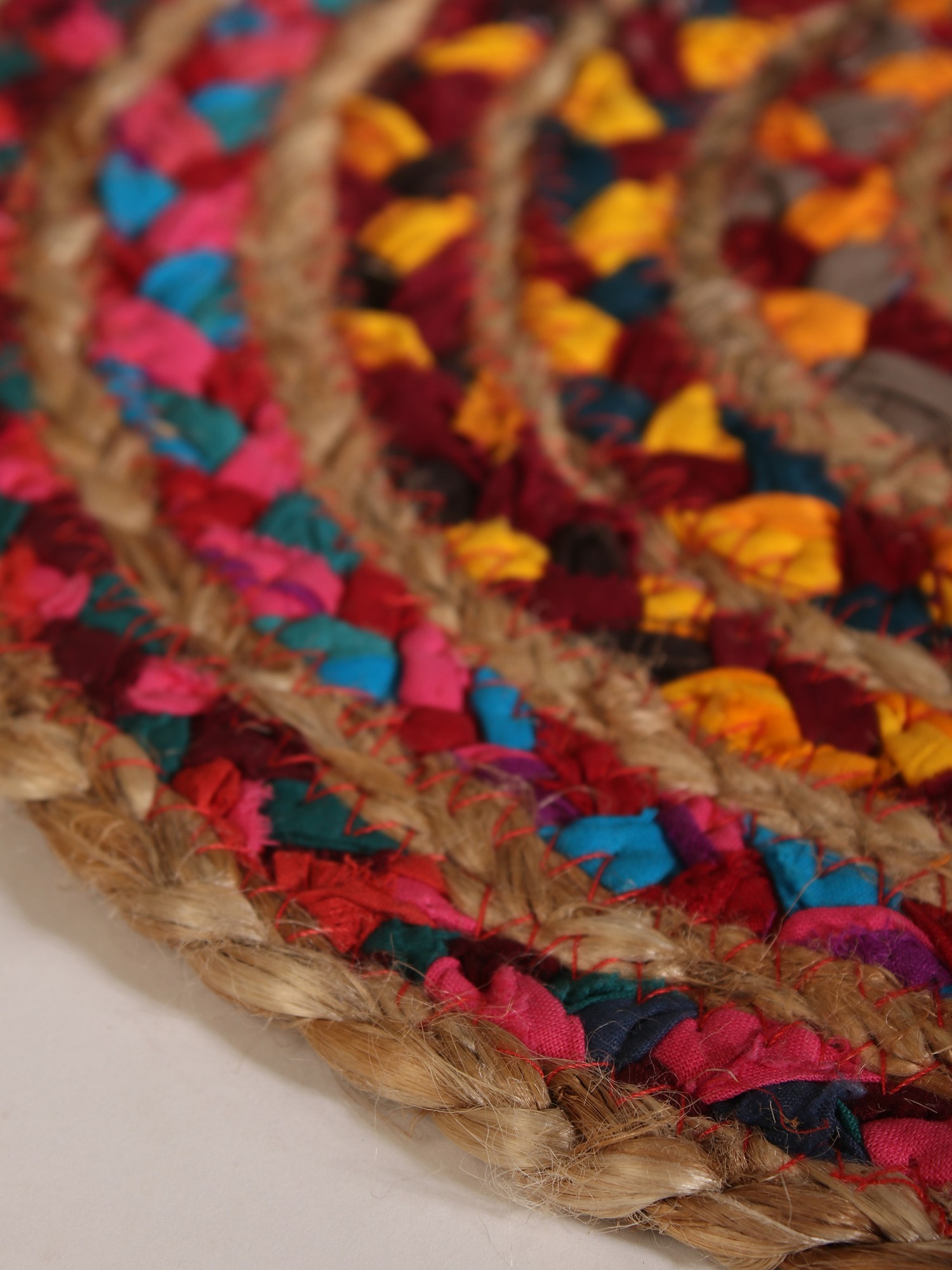 Jute And Cotton Hand Braided Round Table Mat Exotic India Art