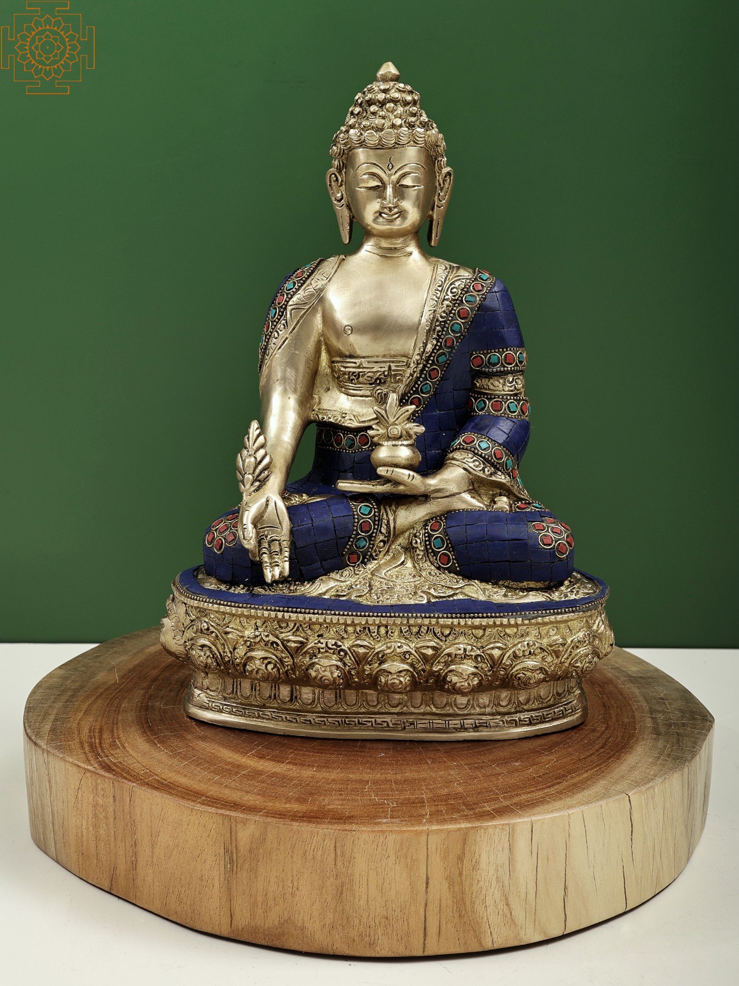 Pedestal Handmade India Seated | | on Wooden Buddha 14\
