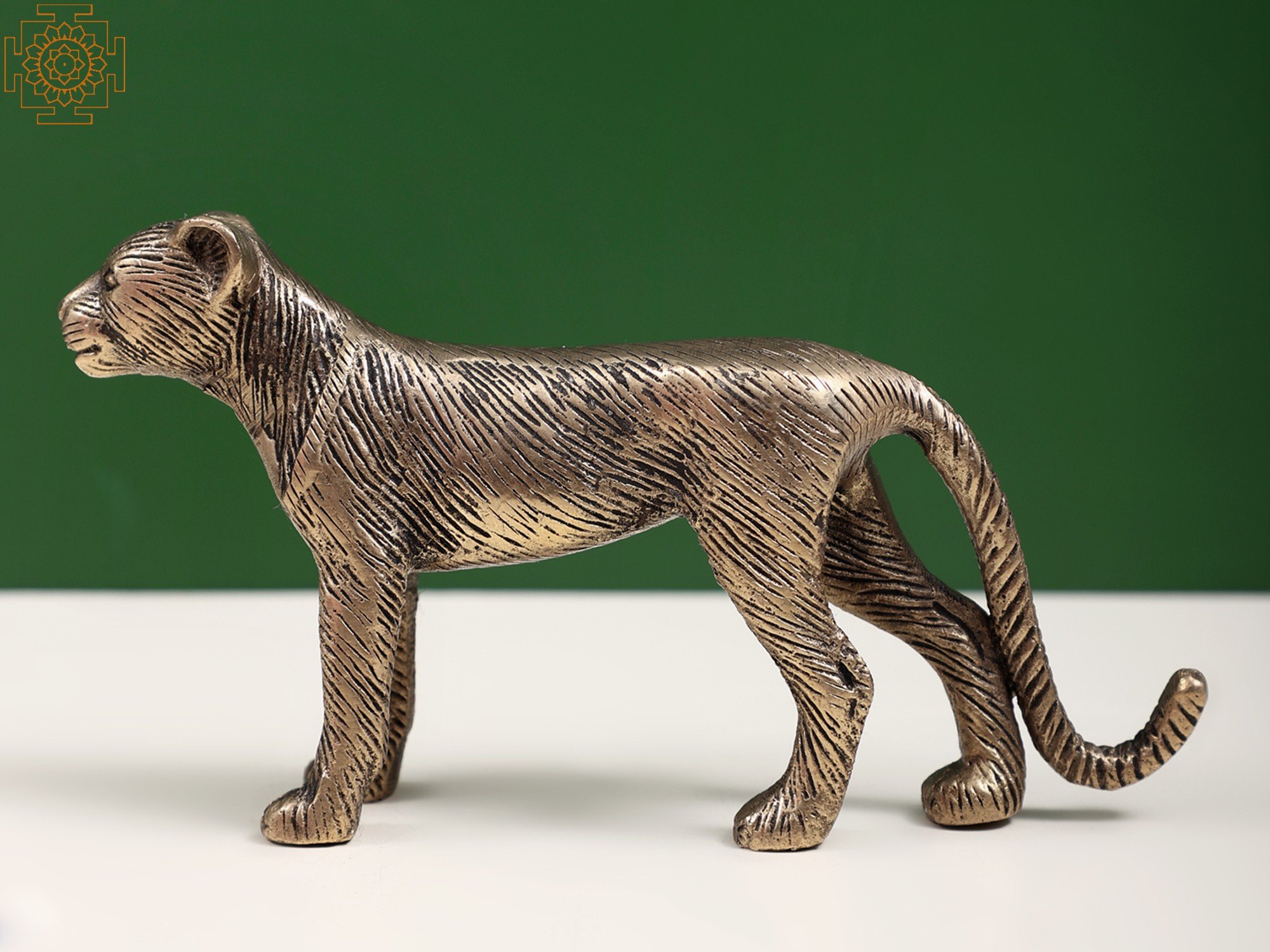 11'' Inches Leopard Figurines Delightful Brass Cheetah Animal Table Statue  EK999