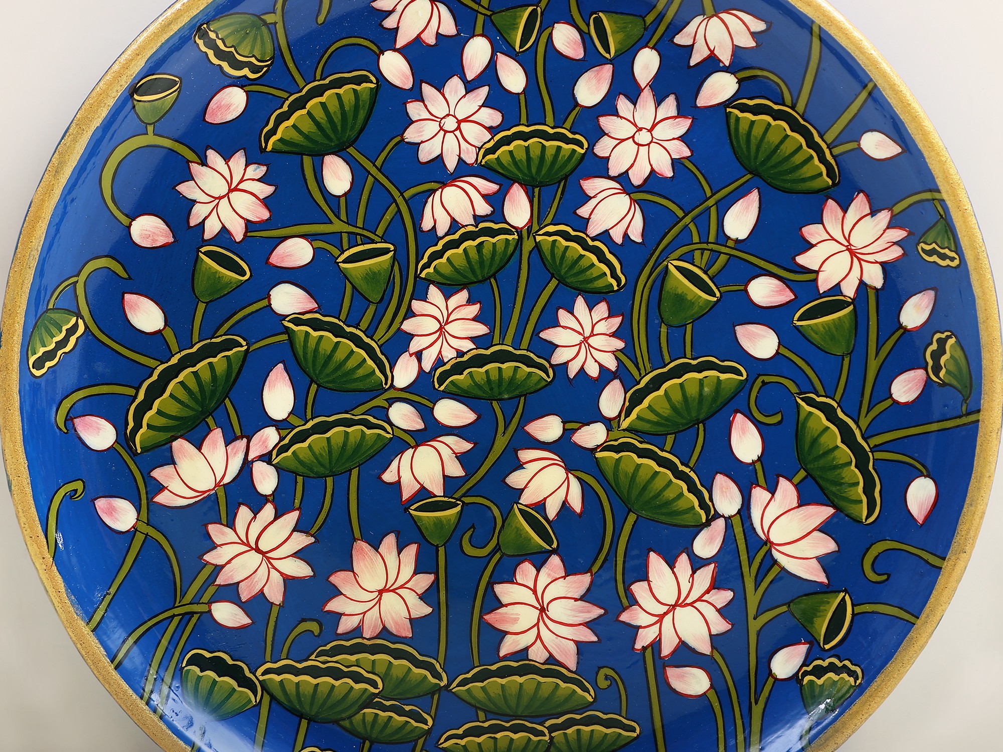 7" Wooden Wall Hanging Plate With Lotus Design Exotic India Art