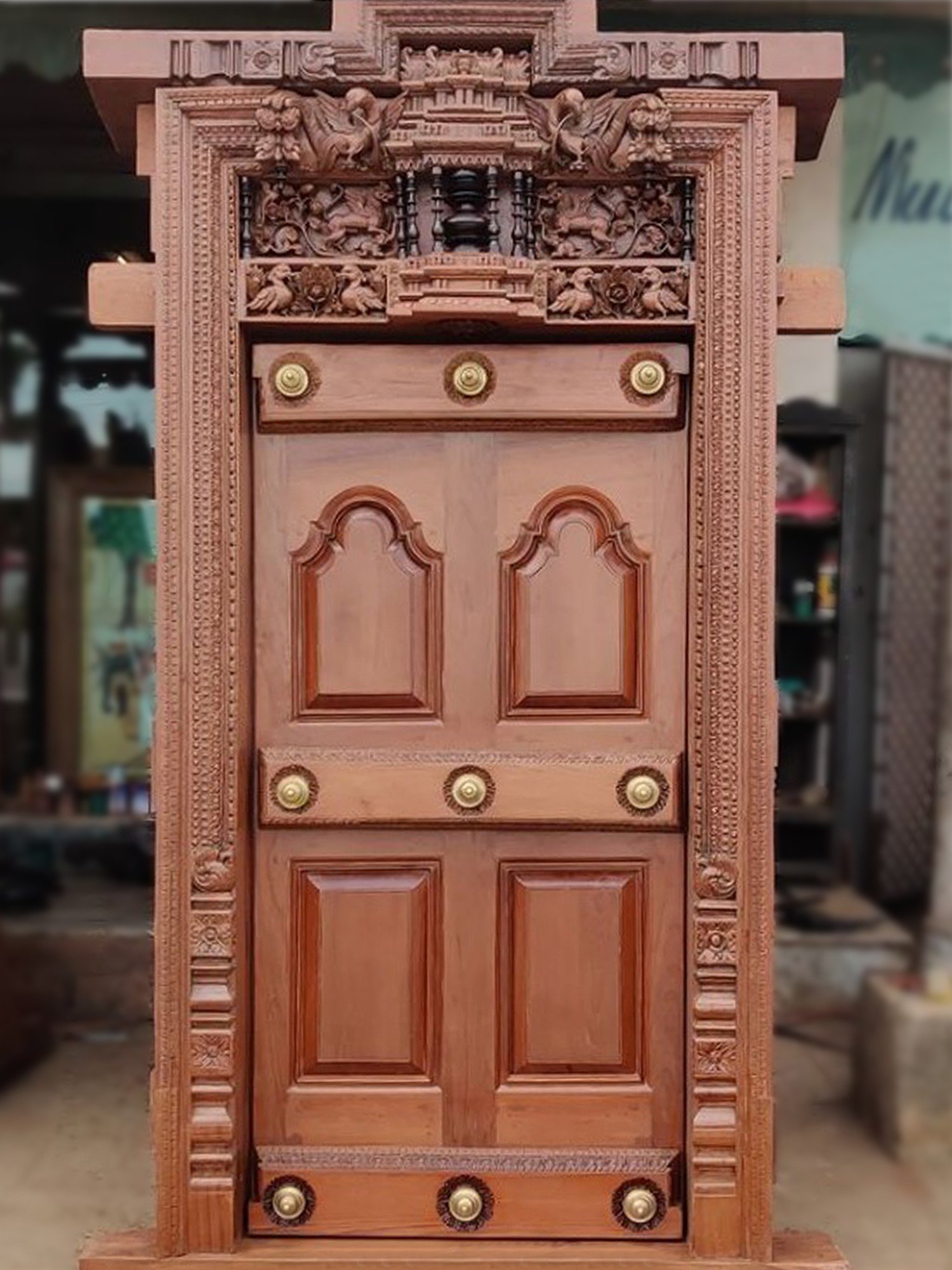 Chettinad full door set  Wooden front door design, Wooden door design,  Wooden main door design