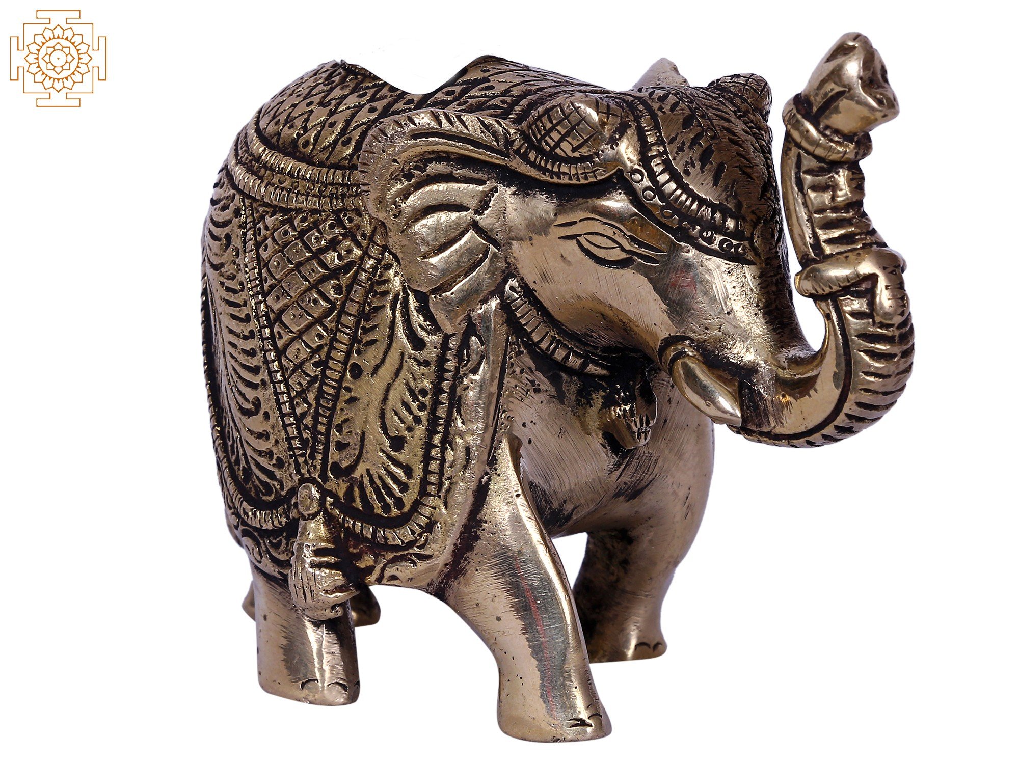 3'' Small Traditional Dressed Elephant With Ball | Gold-Plated Brass ...