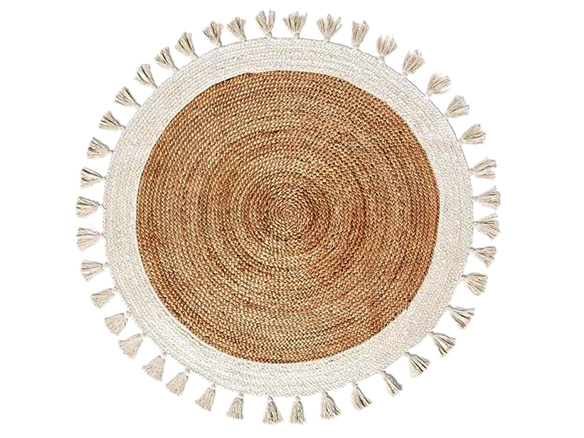 Indian Handmade Natural Jute Oval Rug With White Border Yoga Mat