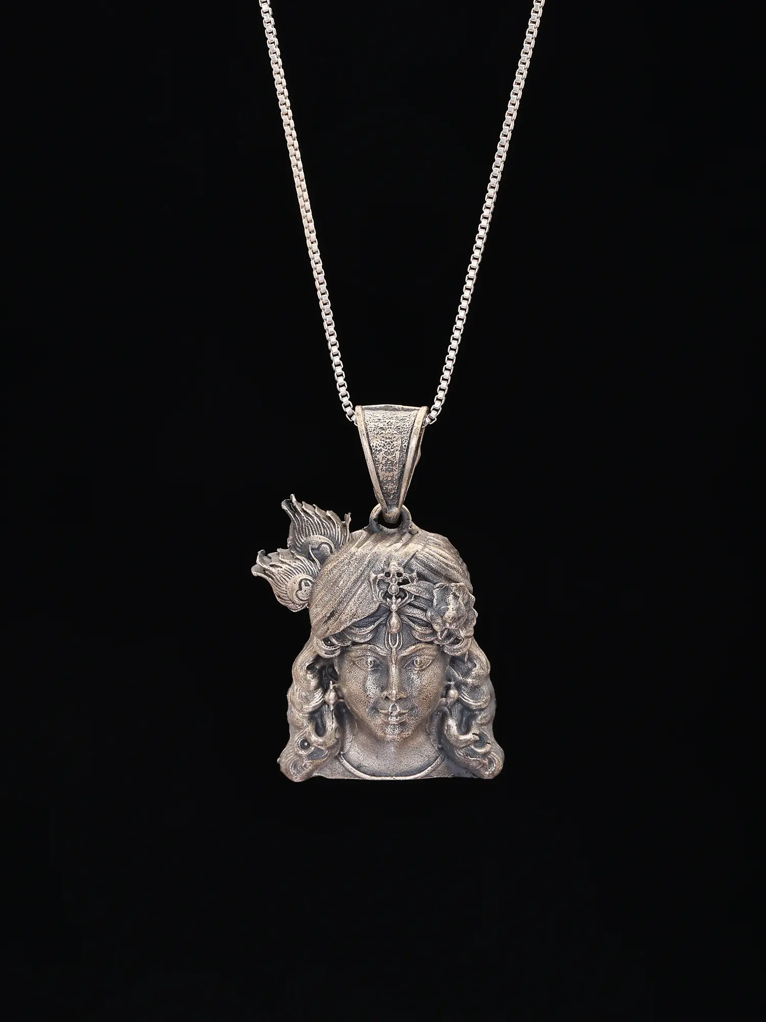 Lord Krishna Sterling Silver Pendant Necklace