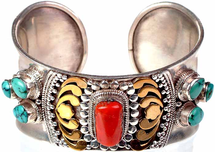 Mystic Princess Turquoise Coral 925 Sterling Silver Bangle