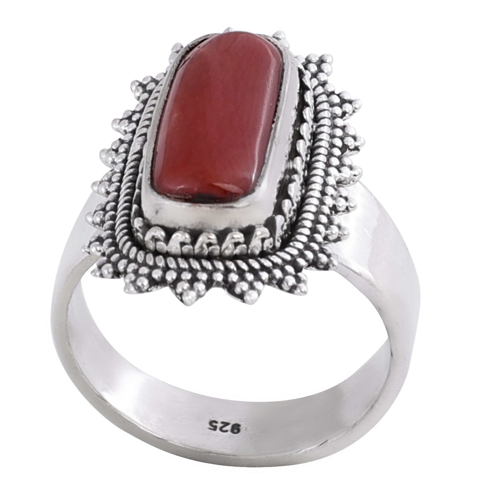 Ring Elegant Italian Red Coral Zirconia and Silver | Eredi Jovon Venice