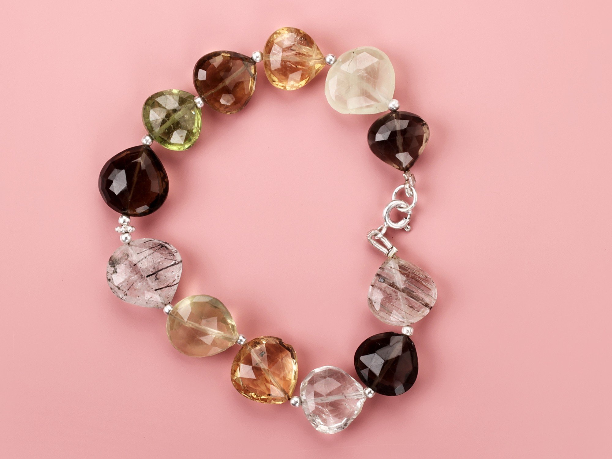 Multicolor Gemstone Heart Link Bracelet | Turquoise Jewelry – BEACH  TREASURES