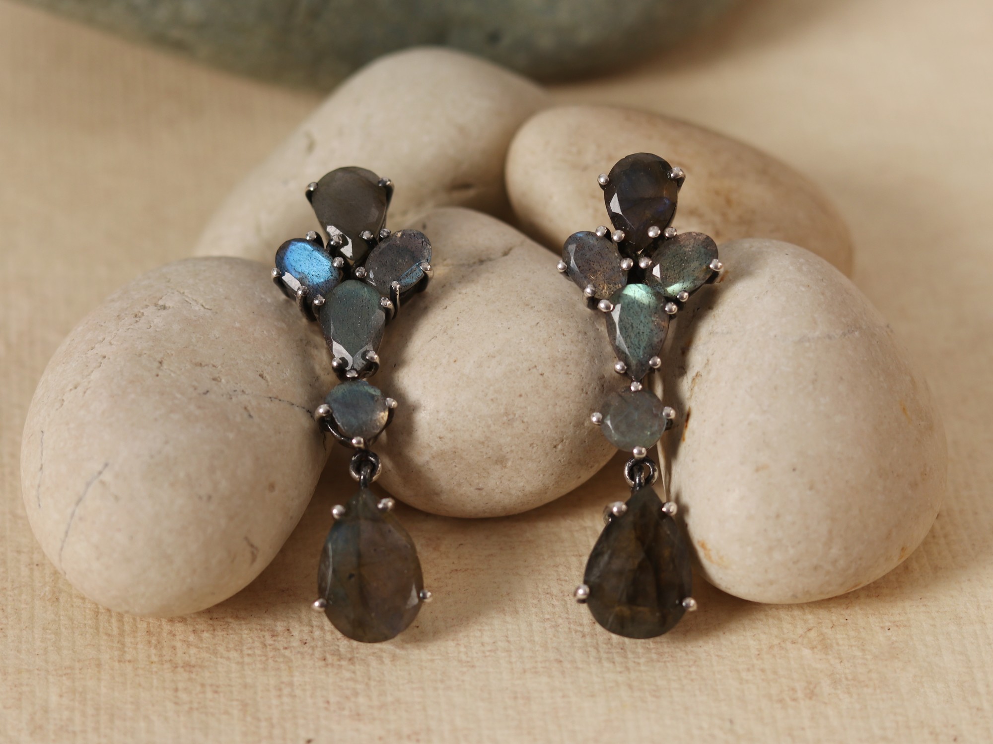 silver multi stone earrings