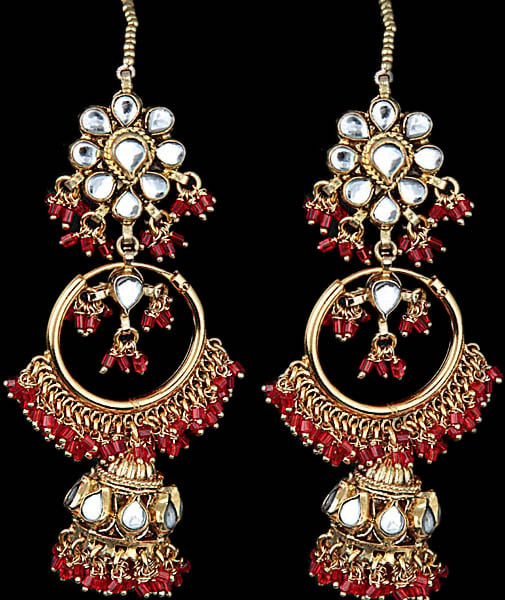 Buy Green Orange Gold Tone Kundan Necklace With Earrings Online at  Jayporecom