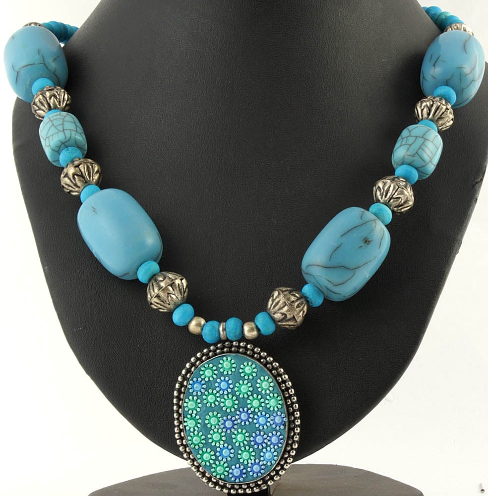 Turquoise Color Beaded Necklace | Exotic India Art