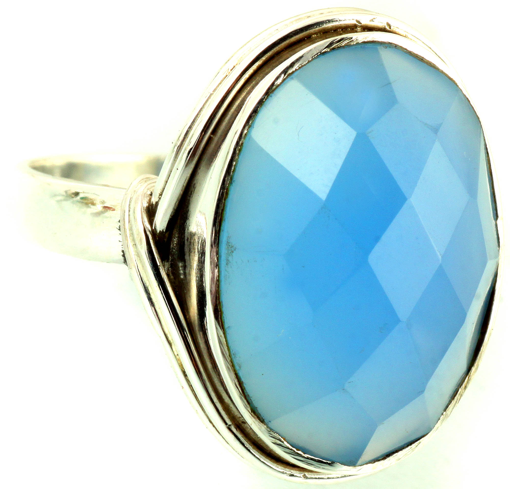 Faceted Blue Chalcedony Ring | Exotic India Art
