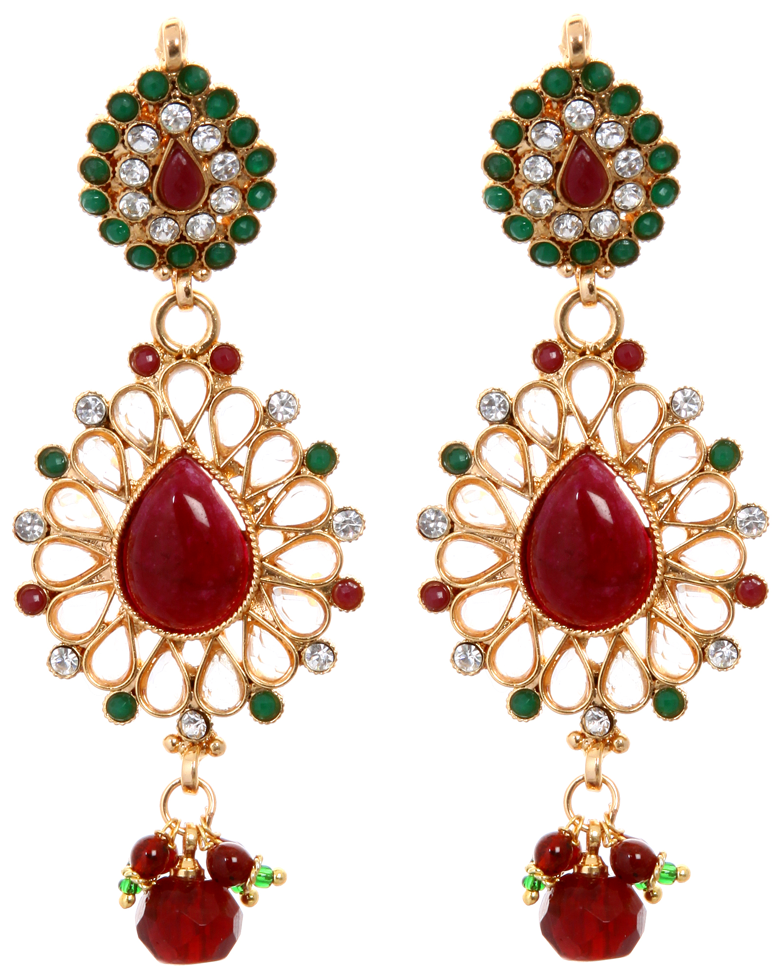 Faux Ruby and Emerald Earrings | Exotic India Art