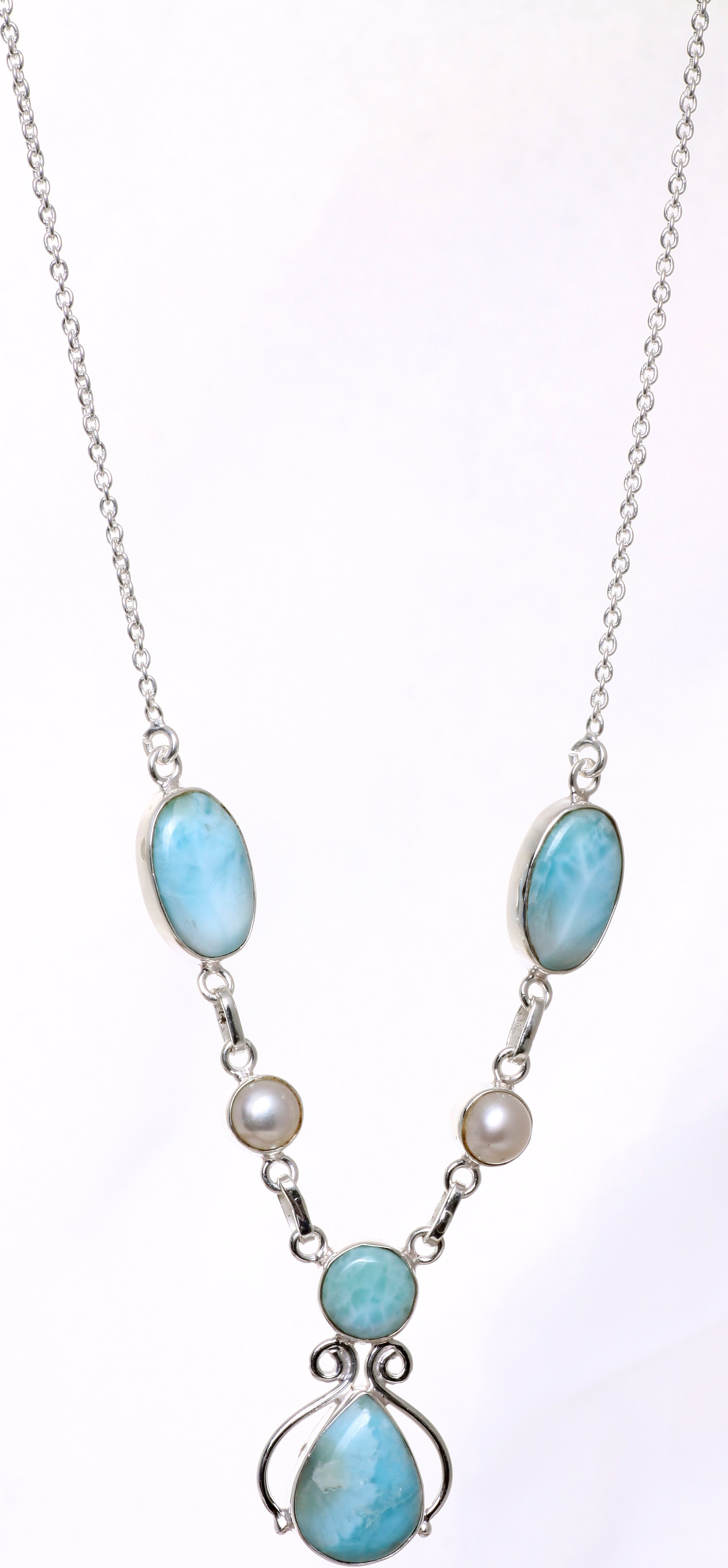 Larimar Necklace with Pearl | Exotic India Art