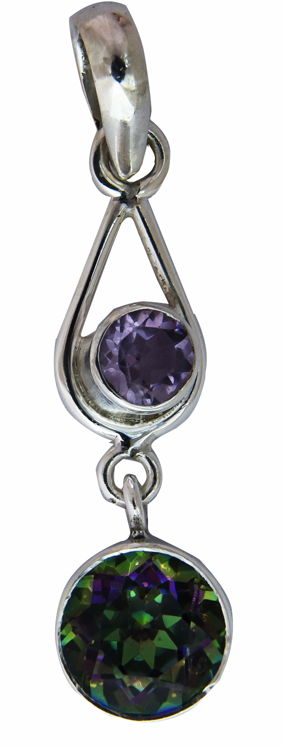 Mystic Topaz Pendant with Faceted Amethyst | Exotic India Art