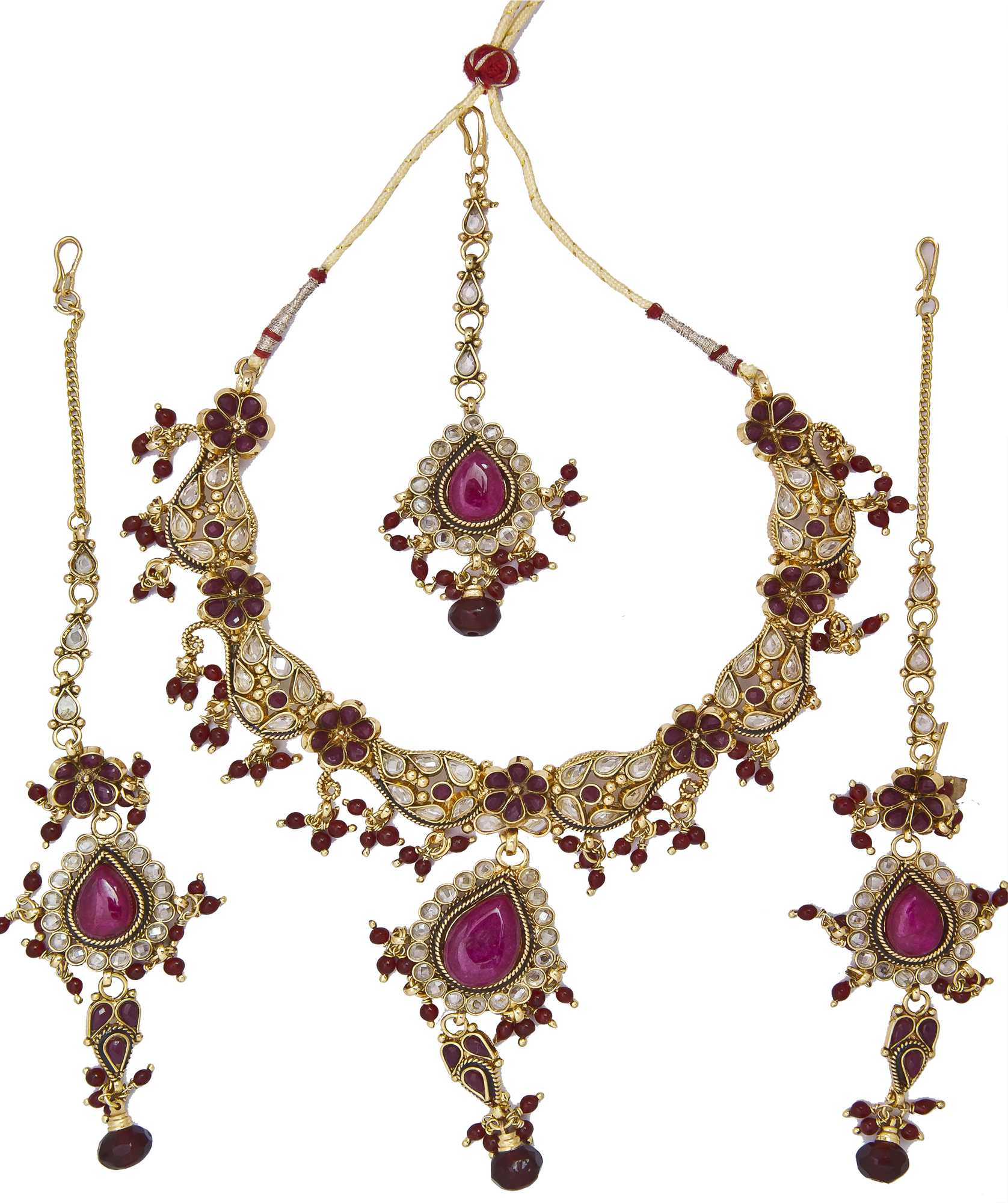 Polki Faux Ruby Necklace Set with Mang Tika | Exotic India Art