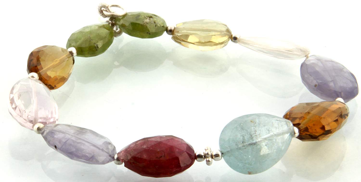 Faceted Gemstone Bracelet (Green Tourmaline, Smoky Quartz
