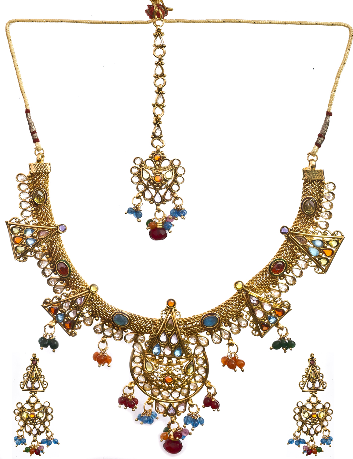 Multi-Color Necklace Set with Mang Tika | Exotic India Art