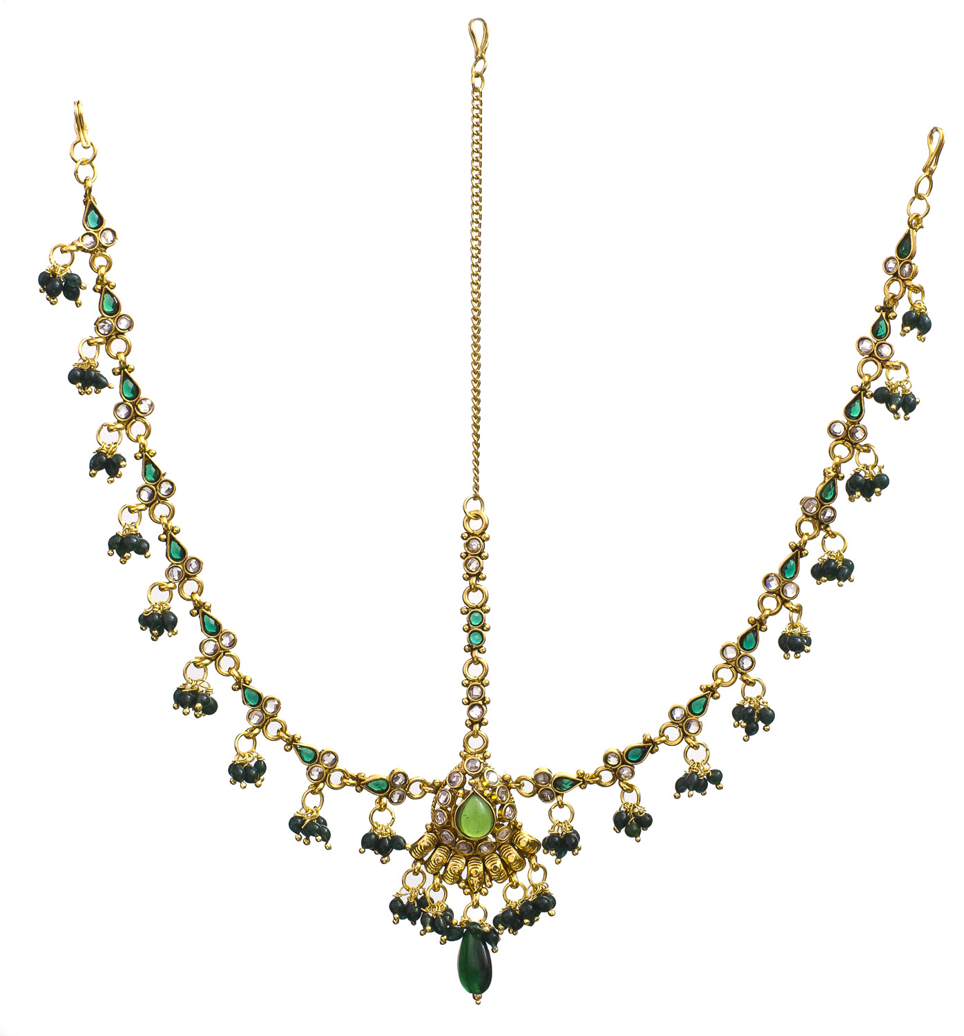 Green Beaded Matha-Patti with Mang Tika | Exotic India Art