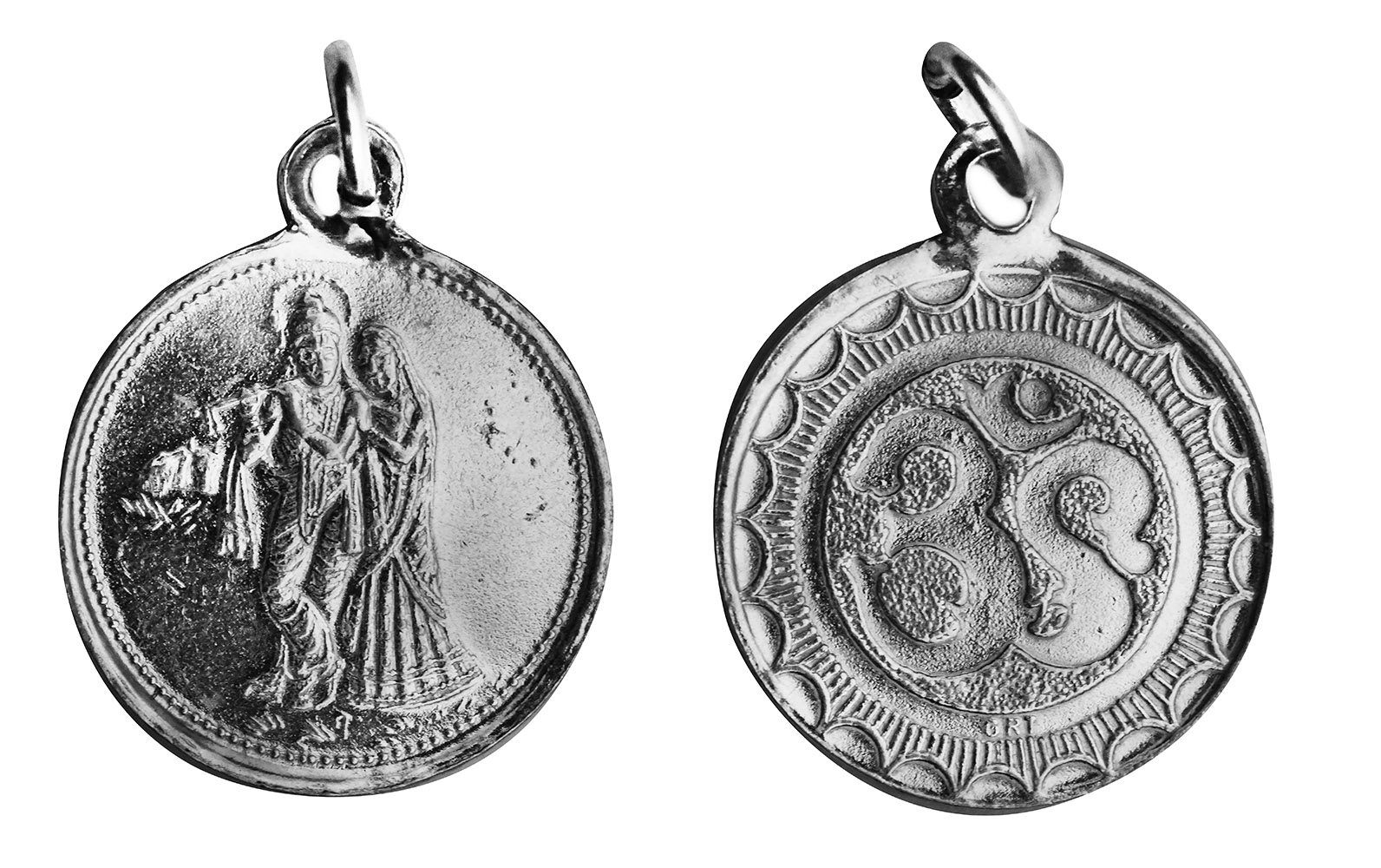 Radha Krishna Pendant with OM (AUM) on Reverse (Two Sided Pendant