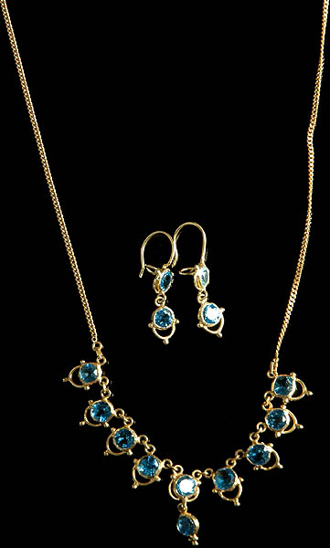 Blue Topaz Necklace and Earrings Set | Exotic India Art