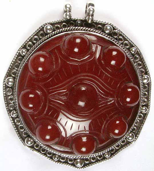 Carved Eye Pendant of Carnelian Exotic India Art