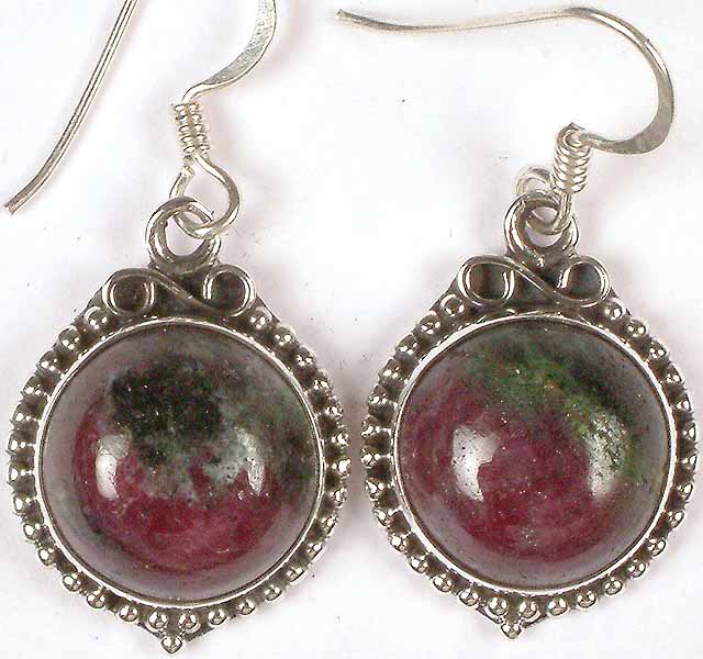 Circular Ruby Zoisite Earrings | Exotic India Art