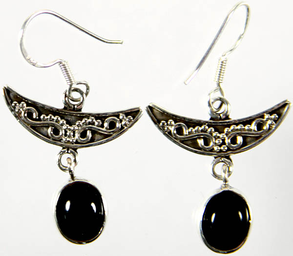 Dangling Black Onyx Earrings | Exotic India Art