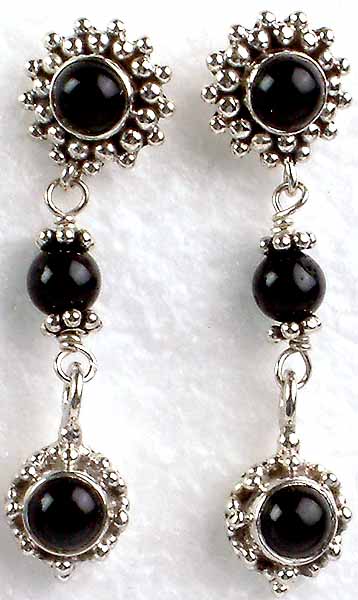 Vintage Black Onyx Sterling Silver Dangle Earrings for Women, Estate Jewelry,  Gift Under 100