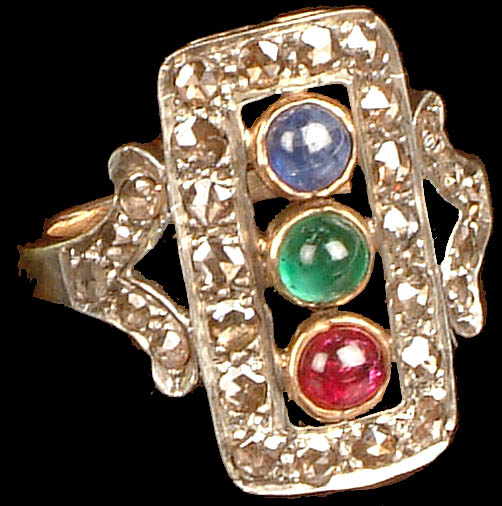 Emerald, Ruby and Sapphire Victorian Ring | Exotic India Art