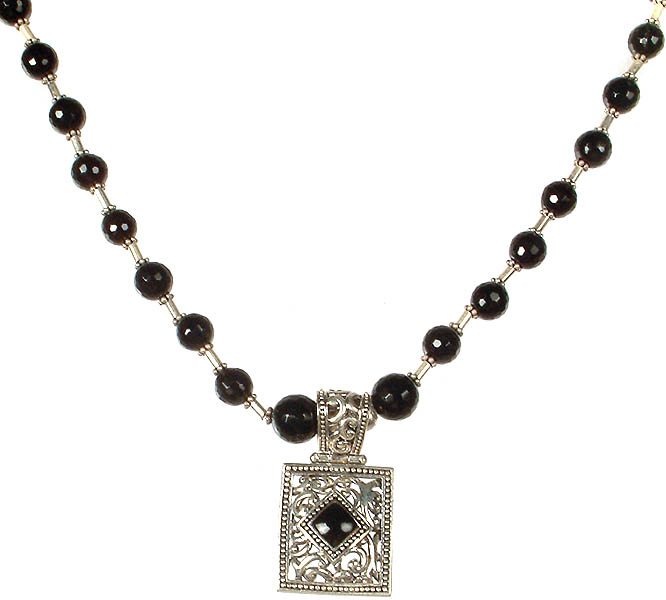Faceted Black Onyx Necklace | Exotic India Art