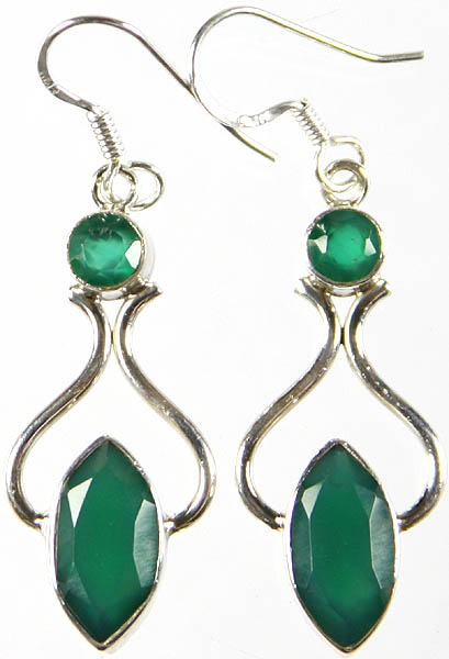 Faceted Green Onyx Earrings | Exotic India Art