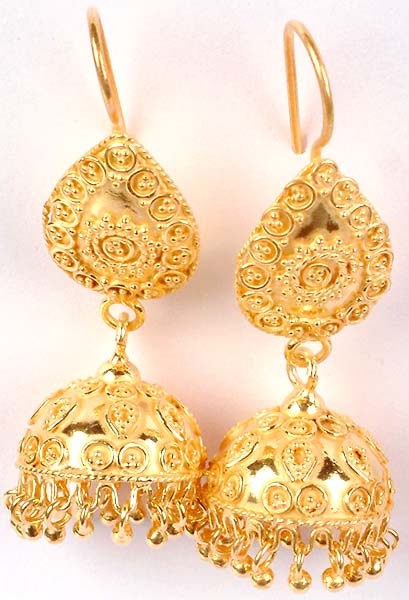 Gold Plated Jhumka Earrings | Exotic India Art