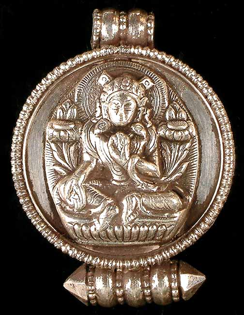 Green Tara (Sterling Gau Box Pendant) Exotic India Art