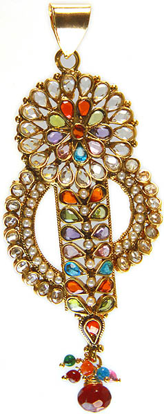 Multi-Color Polki Pendant with Cut Glass | Exotic India Art