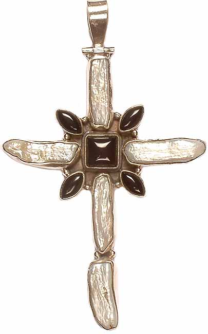 Pearl & Black Onyx Cross | Exotic India Art