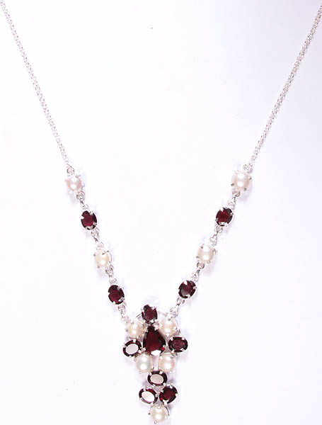 Pearl and Garnet Necklace | Exotic India Art