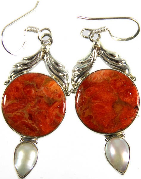Buy Citrine and Sponge Coral Silver Earrings Online at Jayporecom
