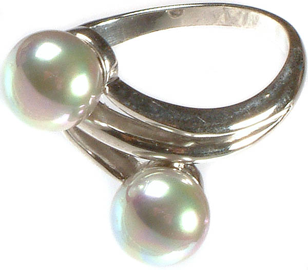 925 Sterling Silver Double Pearl Finger Ring for Women | eBay