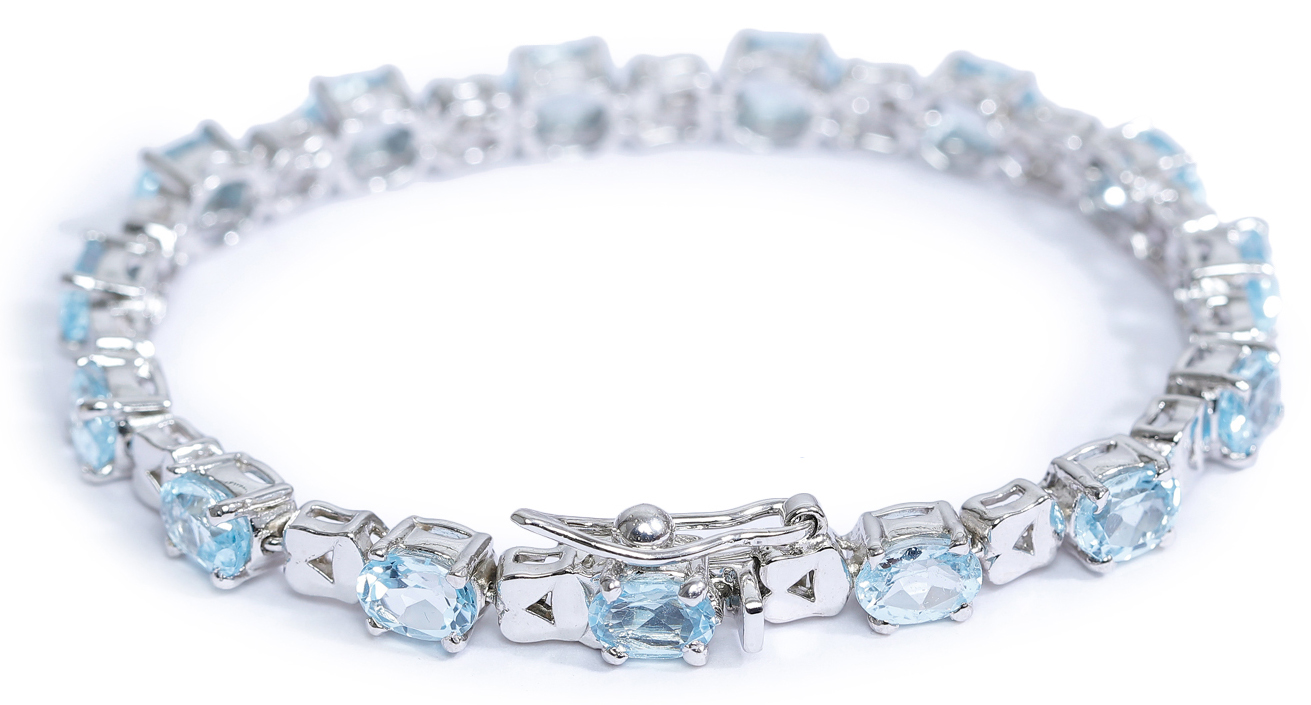 7x5 mm Oval Cut Blue Topaz and 120 Ctw Round Cut Diamond Fashion Tennis  Bracelet in Sterling Silver