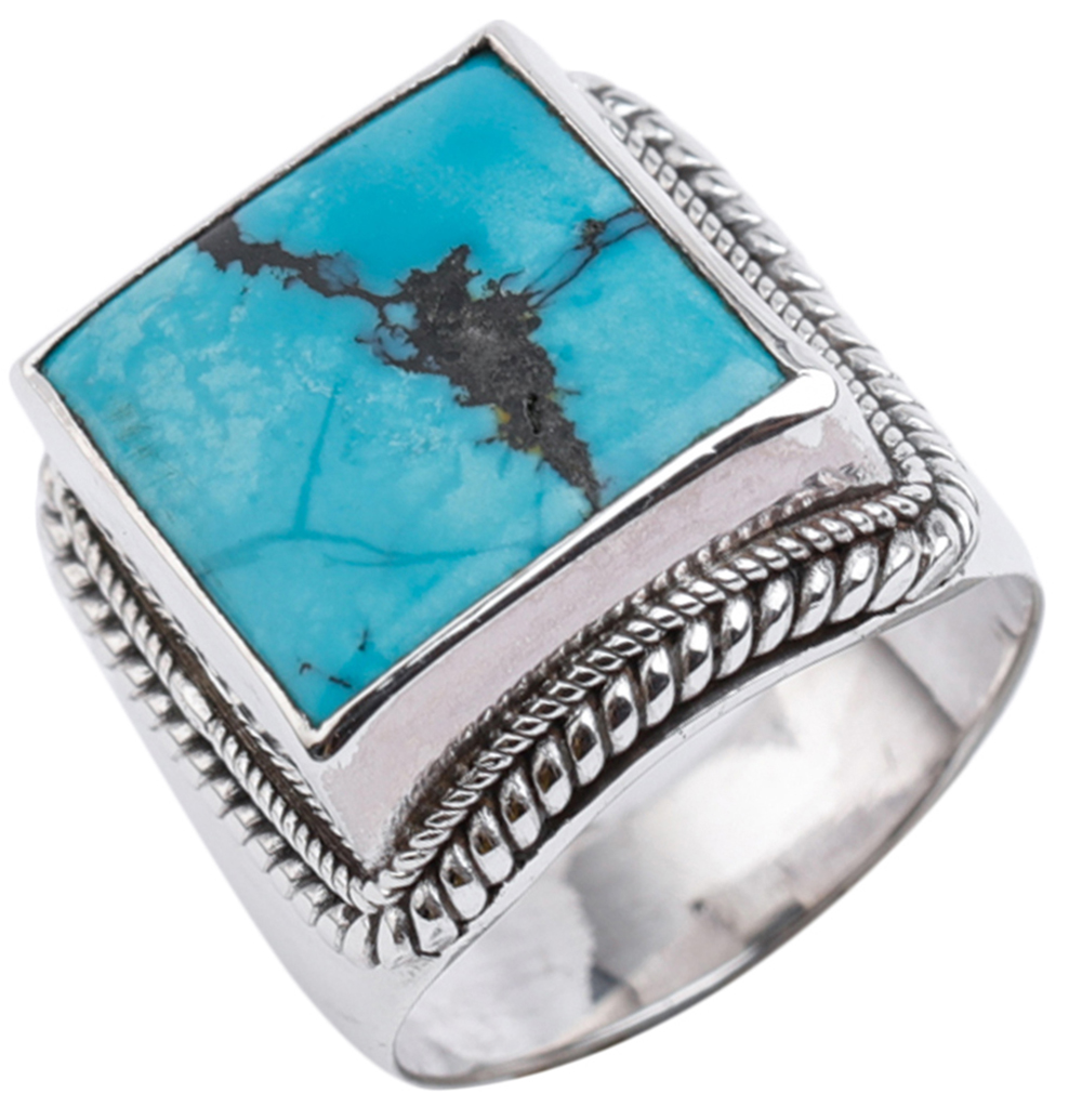 Cuadrado Ring with Light Turquoise – Corazon Sterling Silver from Taxco