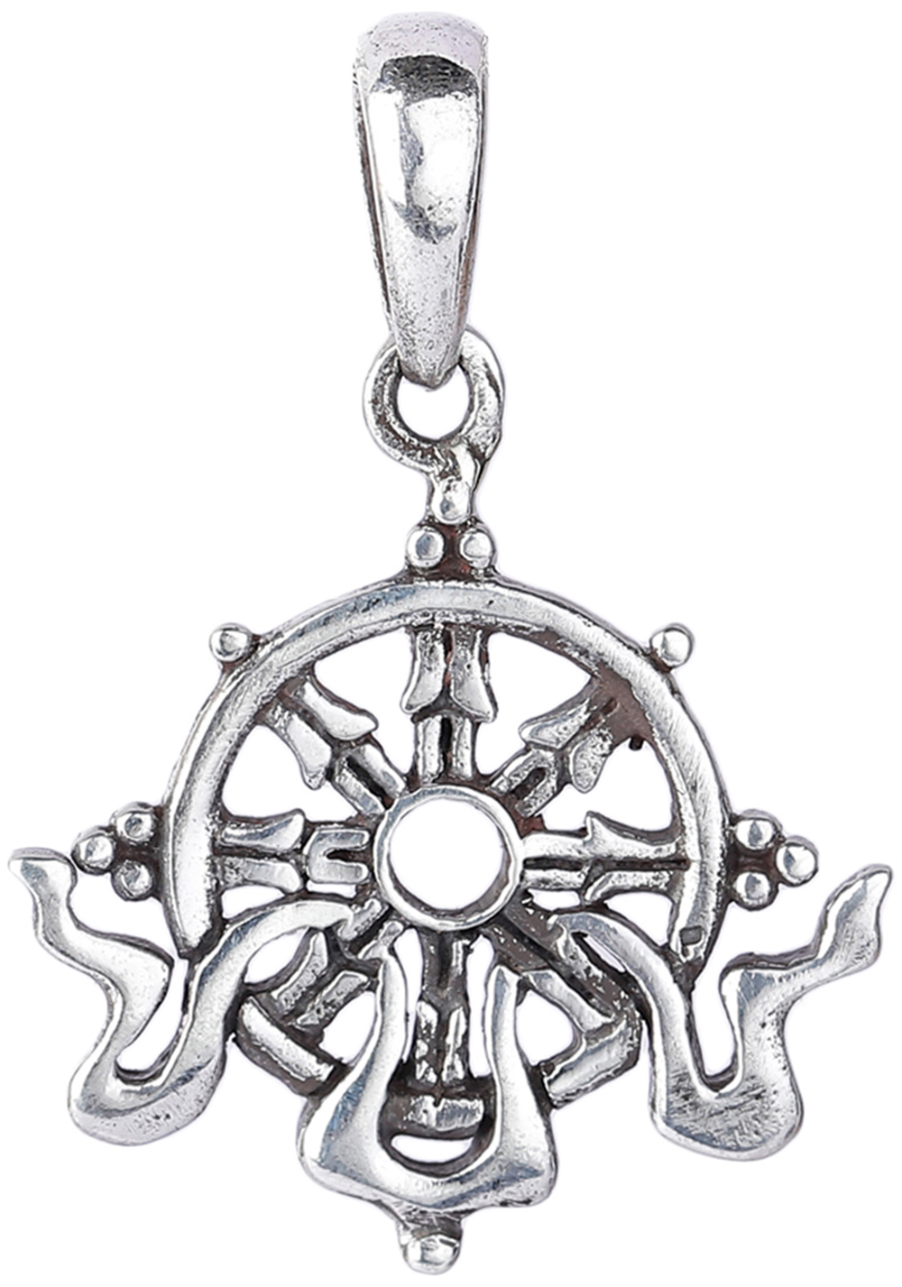 Tibetan Buddhist Wheel of Life Dharma Stainless Steel Auspicious Necklace