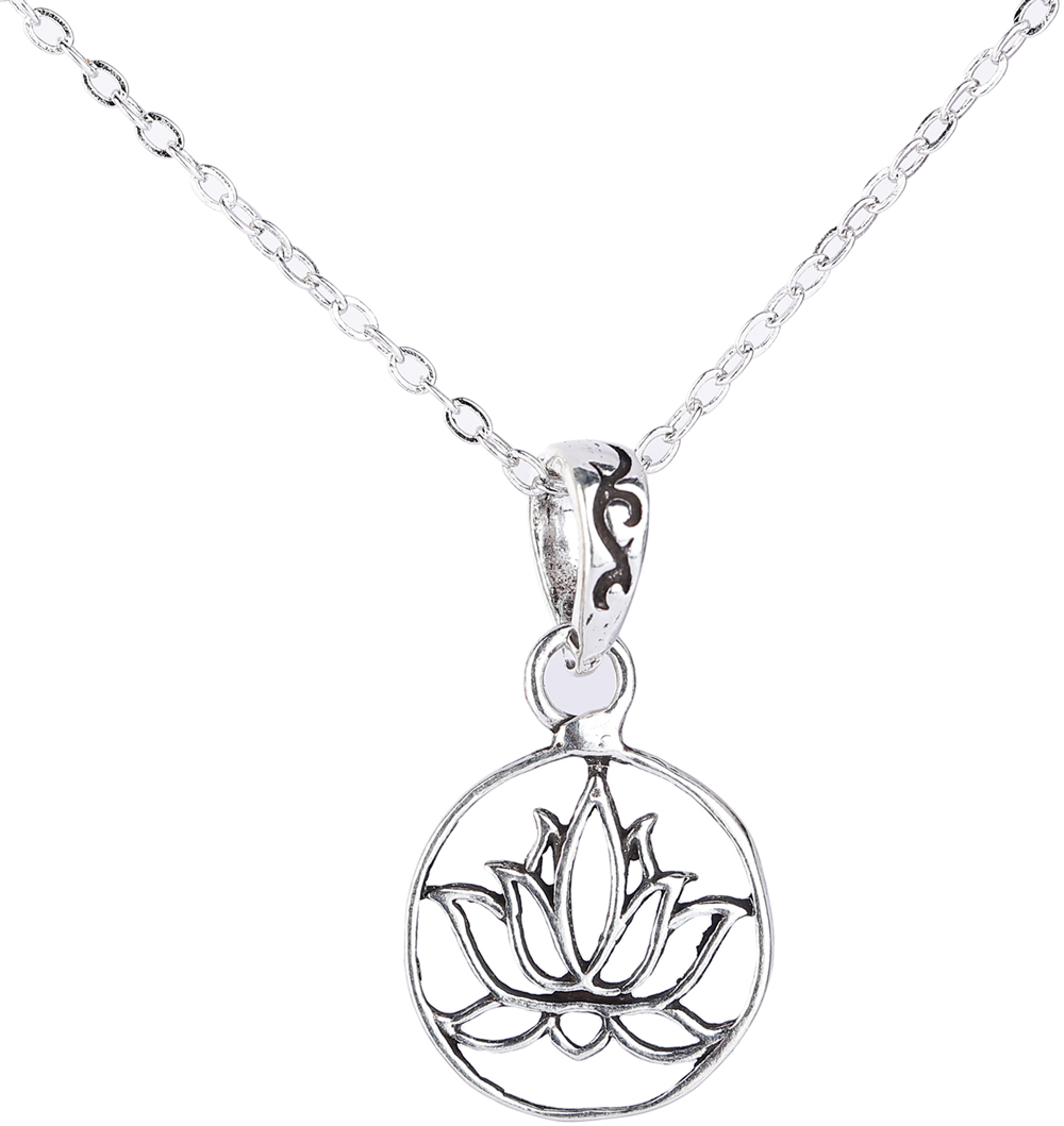 Sterling Silver Lotus Flower Circle Pendant | Exotic India Art