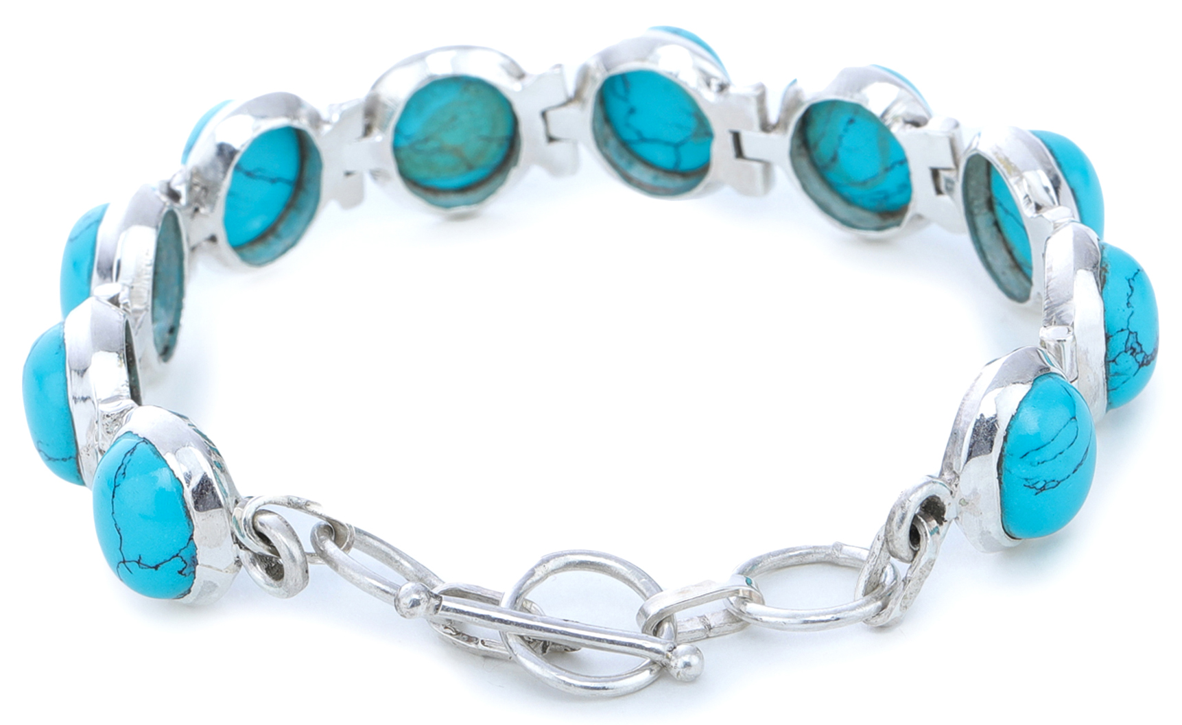 Turquoise Studded Sterling Silver Bracelet Exotic India Art