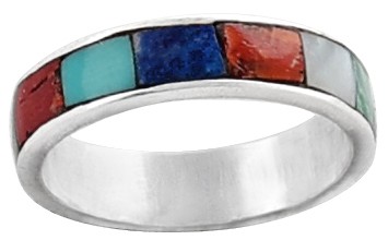 Colorful Multi Inlay Stone Ring Made in Sterling Silver | Exotic India Art