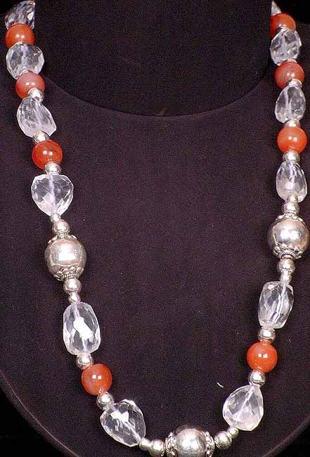 Crystal Necklace With Carnelian Balls Exotic India Art 